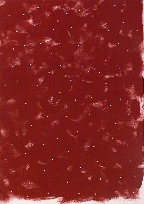 ‚lebenslänglich punktuell – rot’ 2002, Silikatfarbe auf Papier, gestanzt, 100 x 70 cm